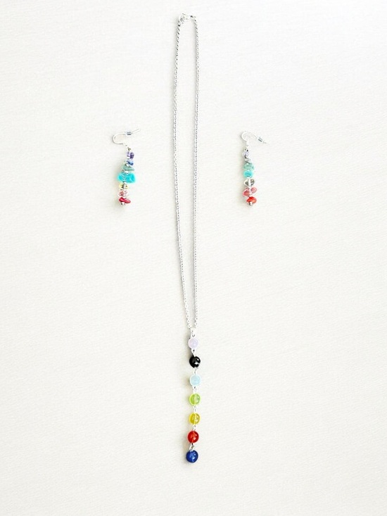 Jewelry - Multicolor Bead Pendant Necklace and Earrings Set - Women Jewelry